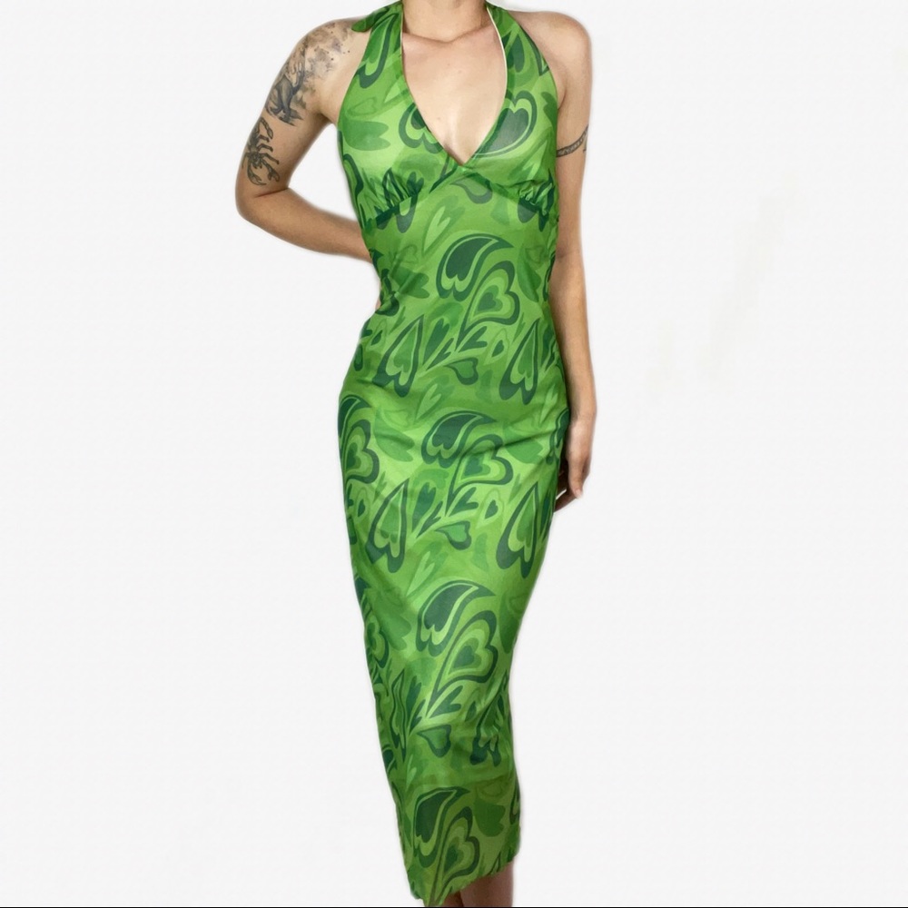 Pretty Garbage Green Halter Dress